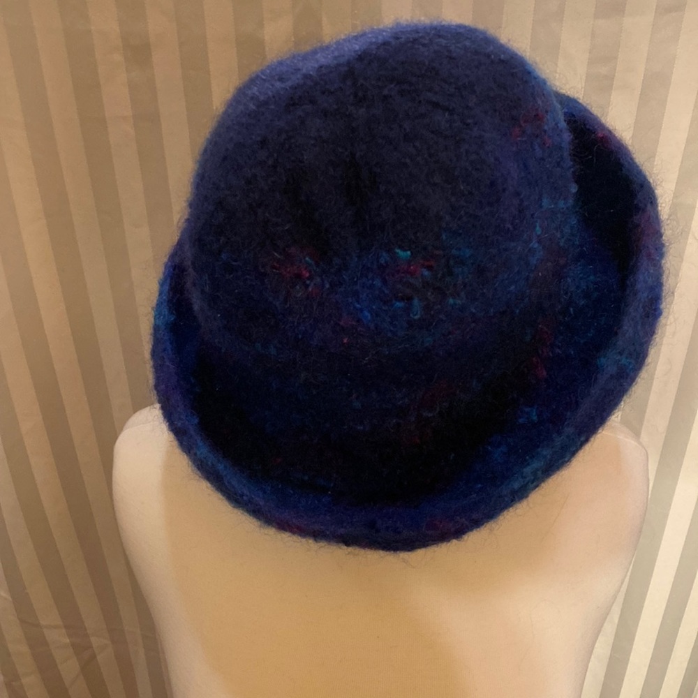 Hand Crafted blue Tones with maroon highlights hat.  2 1/2 inch rim, Med/ Lg